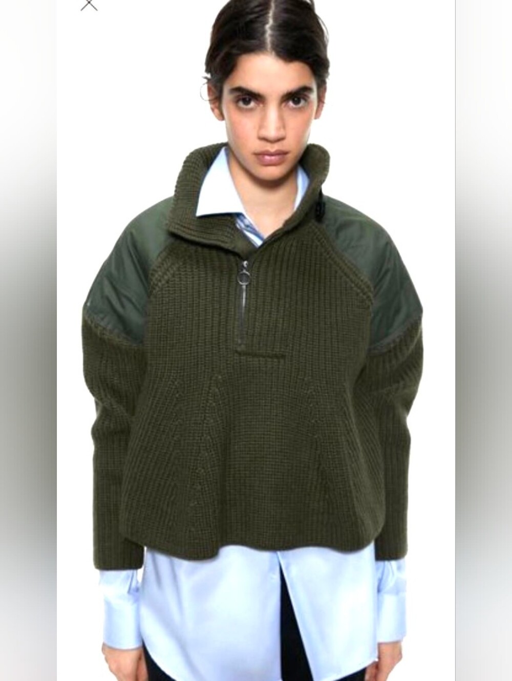 Zara Olive Green Half-Zip Knit Sweater